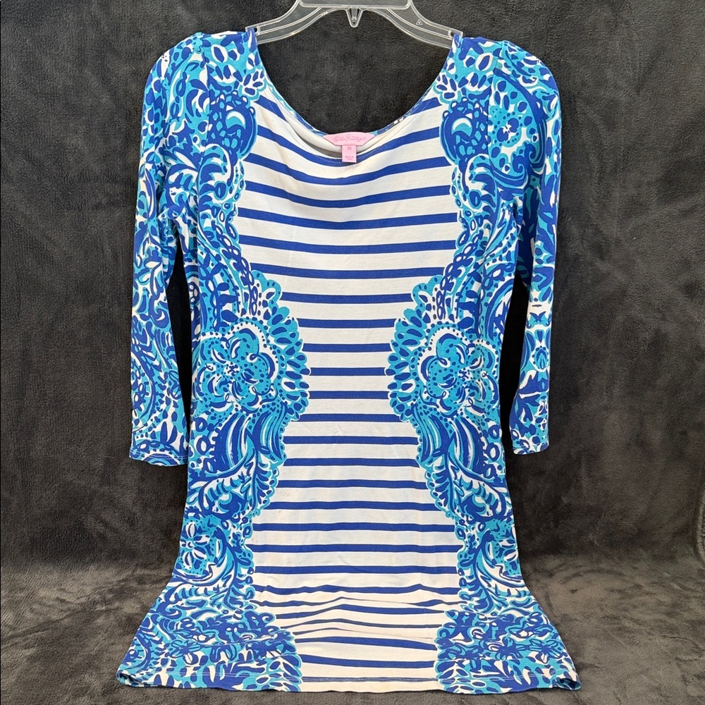 Lilly Pulitzer Blue and White Striped Tunic